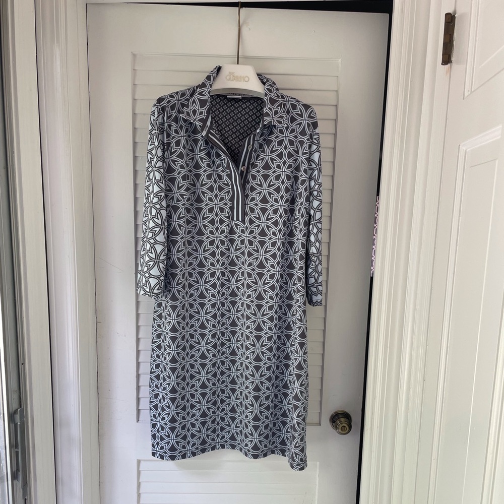 Gretchen Scott Designs Blue and White Long Sleeve Polo Dressclassic Gretchen Sco